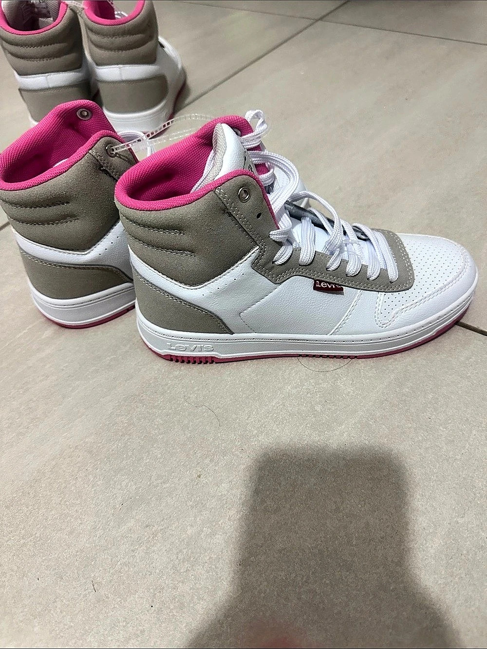 Levi's Drive Hi High Top Sneakers White & Pink 5M